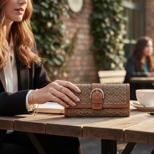 DESIGNER Coach Leather Classic Logo Tri-Fold Wallet